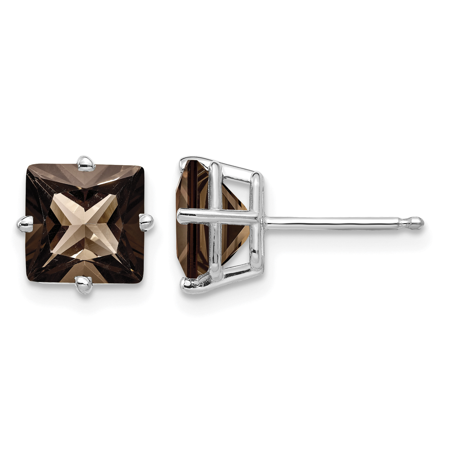 14kw 7mm Square Smoky Quartz Earrings (XE63WSQ)