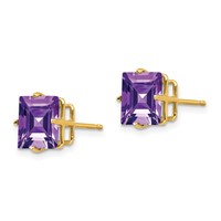 14K 8mm Yellow Gold Square Step-Cut Amethyst Post Earrings view 2