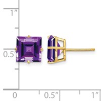 14K 8mm Yellow Gold Square Step-Cut Amethyst Post Earrings view 4