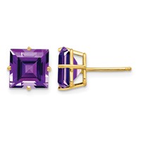 14K 8mm Yellow Gold Square Step-Cut Amethyst Post Earrings view 1
