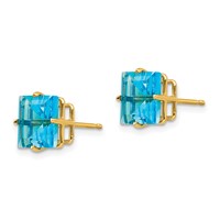 14K 8mm Yellow Gold Square Step-Cut Blue Topaz Post Earrings view 2
