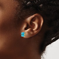 14K 8mm Yellow Gold Square Step-Cut Blue Topaz Post Earrings view 3