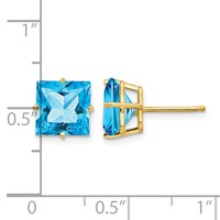 14K 8mm Yellow Gold Square Step-Cut Blue Topaz Post Earrings view 4