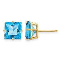 14K 8mm Yellow Gold Square Step-Cut Blue Topaz Post Earrings view 1