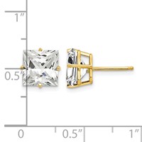 14K 8mm Yellow Gold Princess-cut Cubic Zirconia Post Earrings view 4