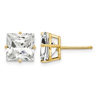 14K 8mm Yellow Gold Princess-cut Cubic Zirconia Post Earrings view 1