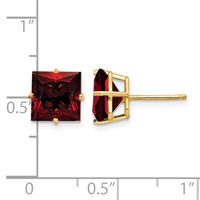 14K 8mm Princess-cut Garnet Post Earrings view 4