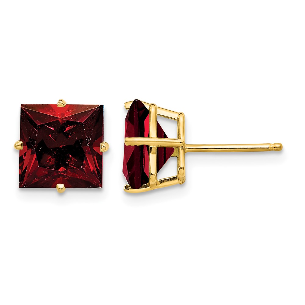 14K 8mm Princess-cut Garnet Post Earrings