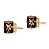14K 8mm Square Smoky Quartz Post Earrings view 2