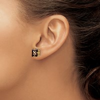 14K 8mm Square Smoky Quartz Post Earrings view 3