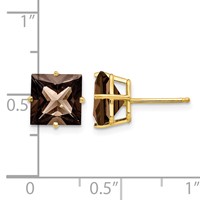 14K 8mm Square Smoky Quartz Post Earrings view 4
