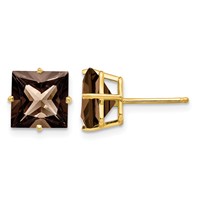 14K 8mm Square Smoky Quartz Post Earrings view 1