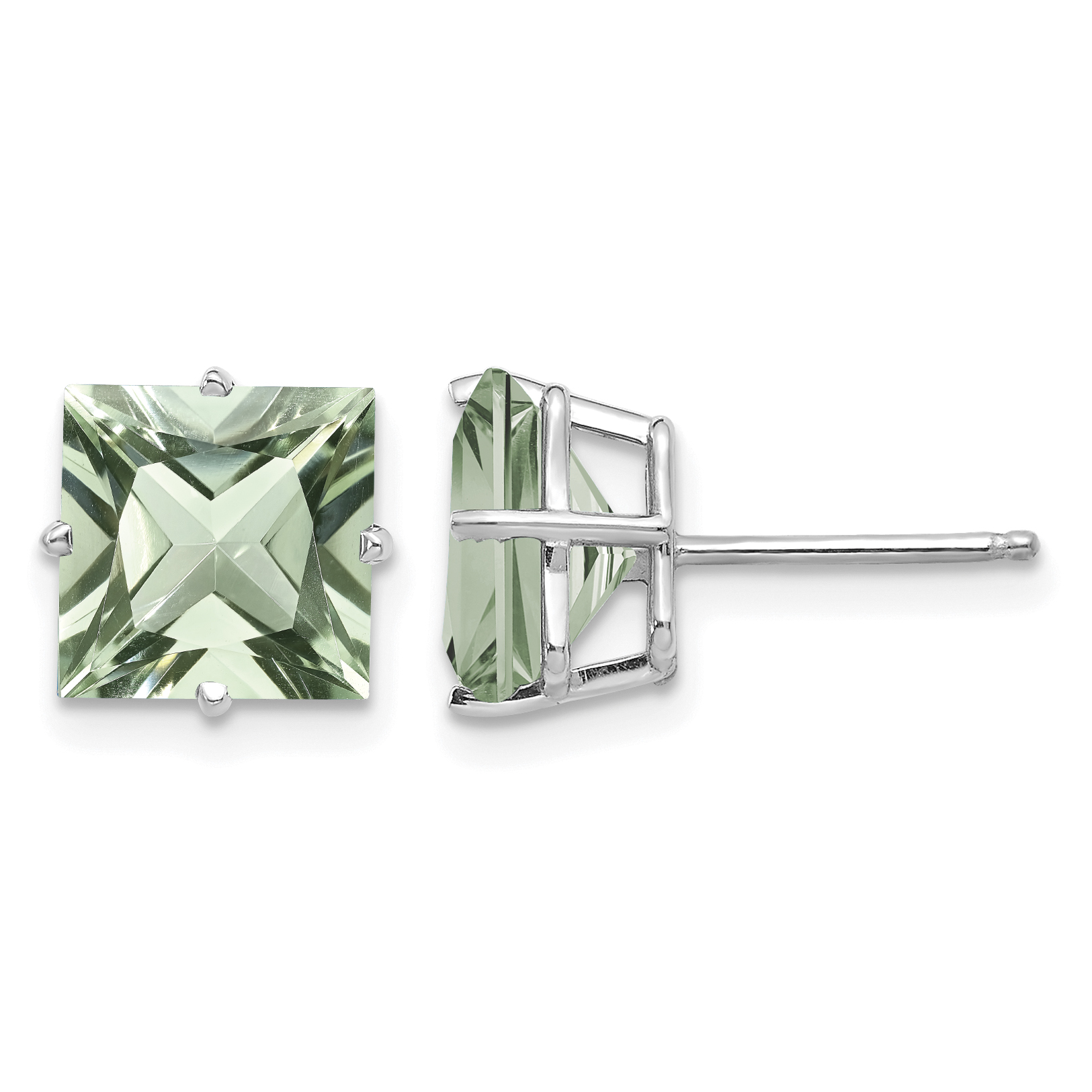 14kw Princess 4-Prong 8.0mm Green Quartz Earrings (XE64WAG)
