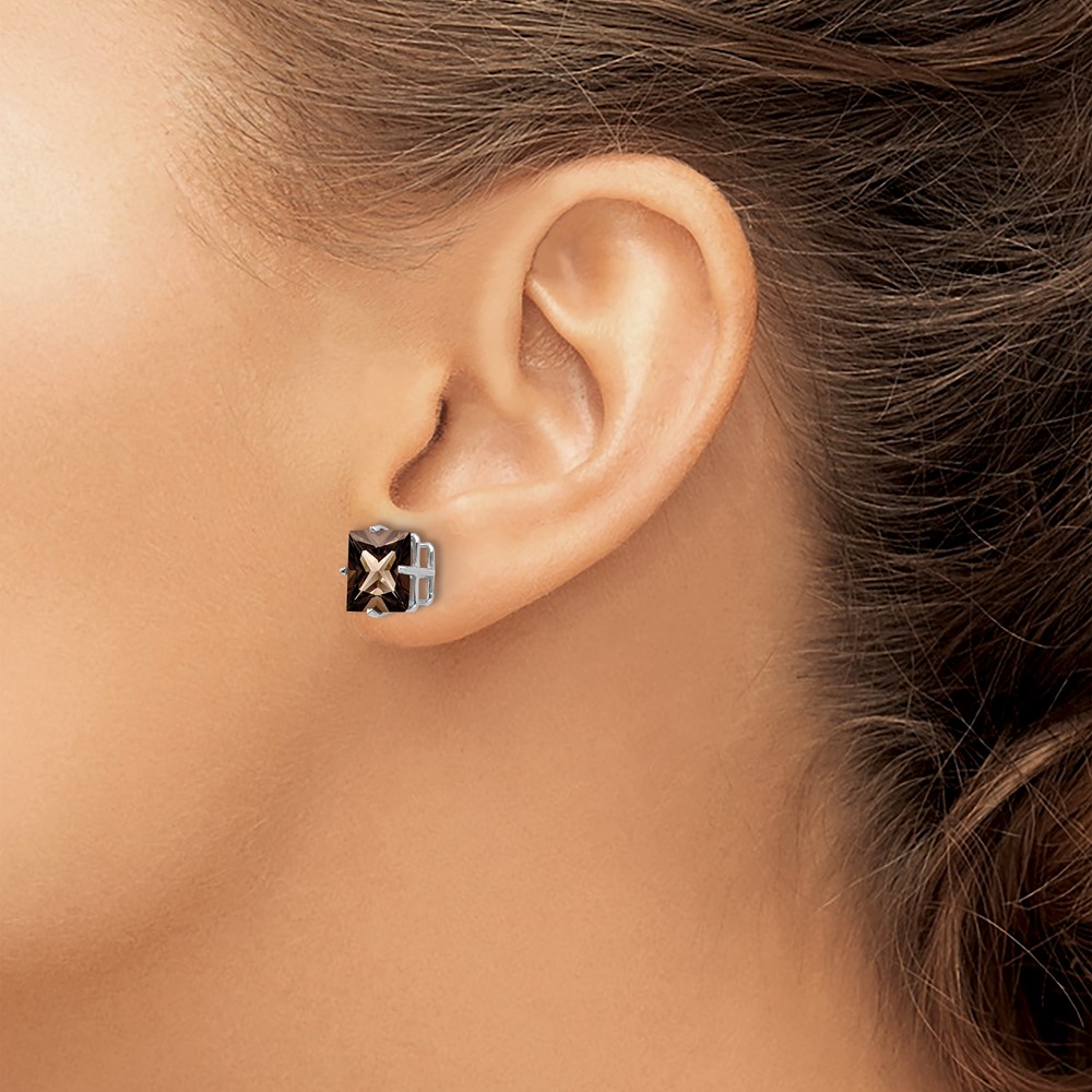 14kw Princess 4-Prong 8.0mm Smoky Quartz Earrings (XE64WSQ)
