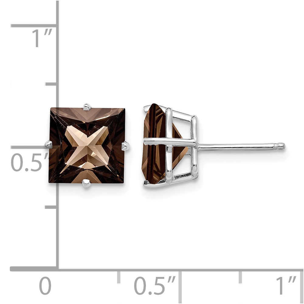 14kw Princess 4-Prong 8.0mm Smoky Quartz Earrings (XE64WSQ)