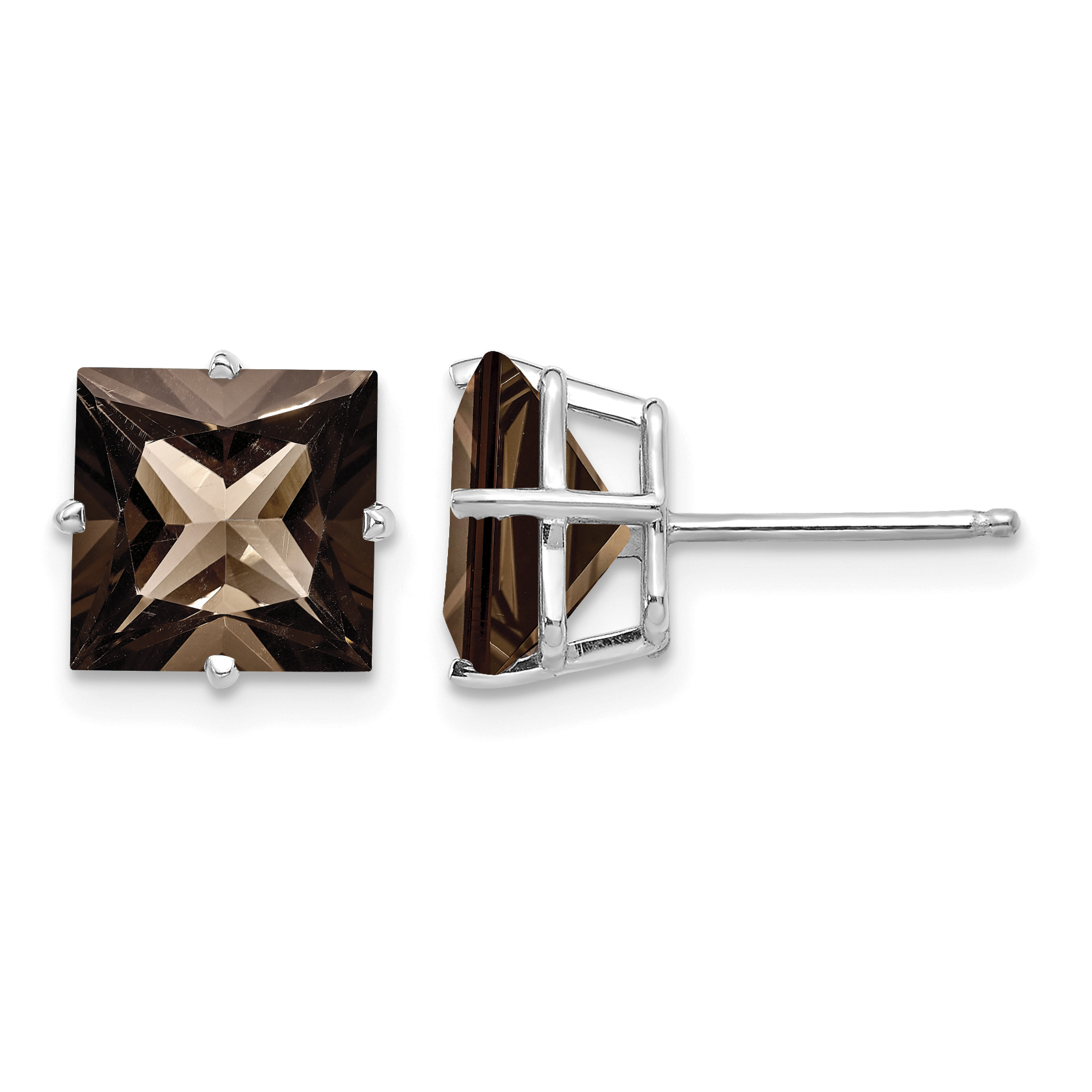 14kw Princess 4-Prong 8.0mm Smoky Quartz Earrings (XE64WSQ)