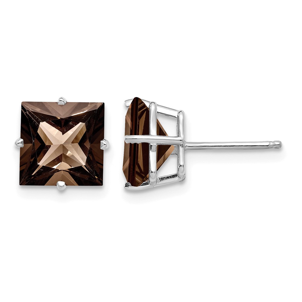 14kw Princess 4-Prong 8.0mm Smoky Quartz Earrings (XE64WSQ)