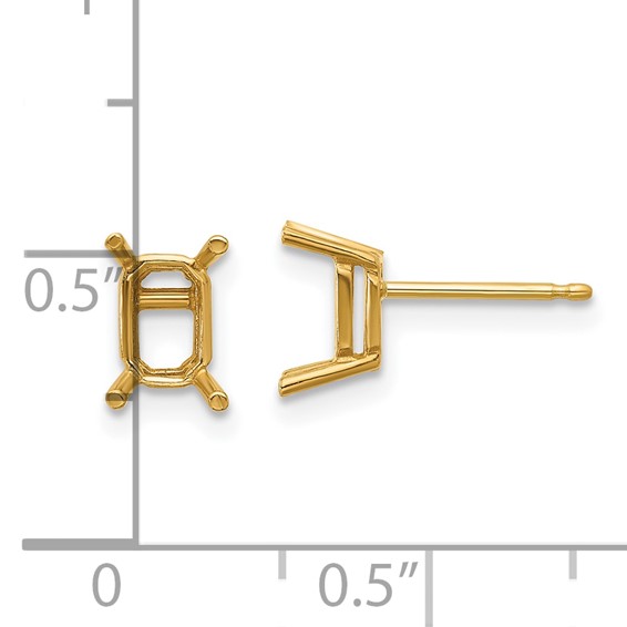 14k 6x4mm Emerald-cut Post Earring Mountings