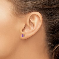 14K Yellow Gold 6x 4mm Emerald-cut Amethyst Post Earrings view 3