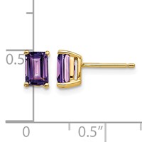 14K Yellow Gold 6x 4mm Emerald-cut Amethyst Post Earrings view 4
