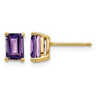 14K Yellow Gold 6x 4mm Emerald-cut Amethyst Post Earrings view 1