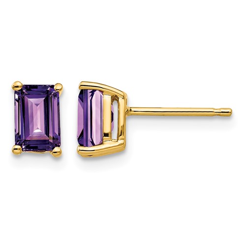14K Yellow Gold 6x 4mm Emerald-cut Amethyst Post Earrings