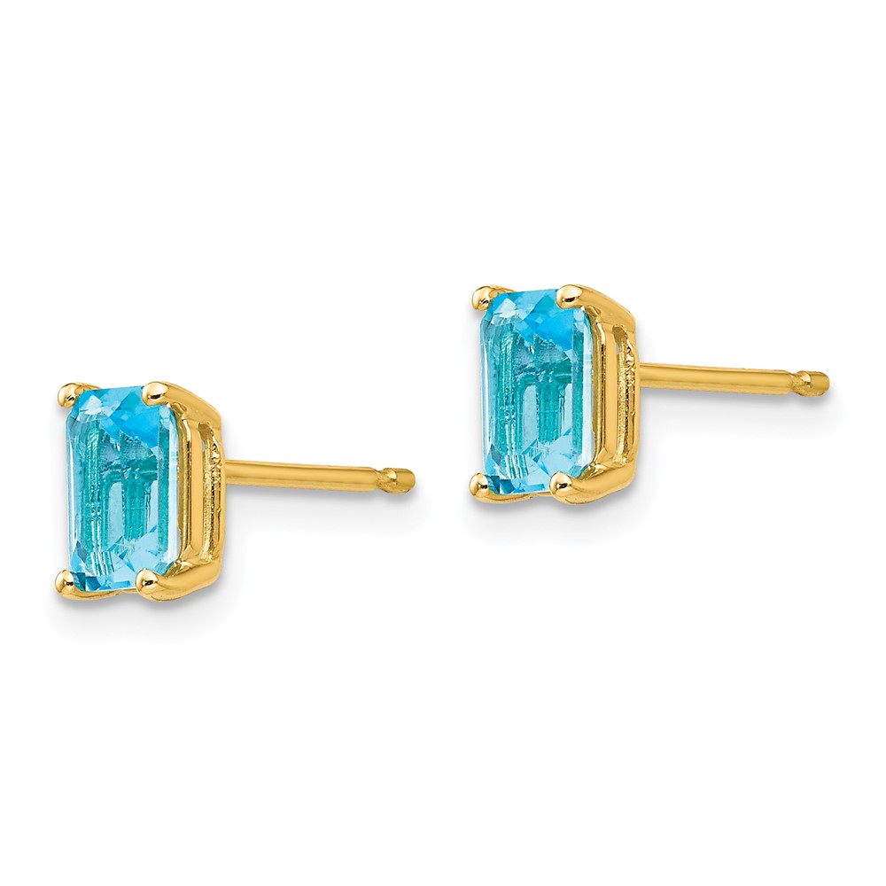 14k 6x4mm Emerald Cut Blue Topaz Earrings (XE65BT)
