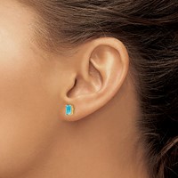 14K Yellow Gold 6x 4mm Emerald-cut Blue Topaz Post Earrings view 3