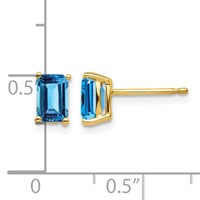 14K Yellow Gold 6x 4mm Emerald-cut Blue Topaz Post Earrings view 4