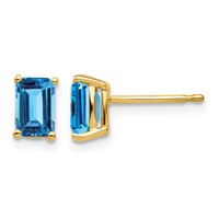 14K Yellow Gold 6x 4mm Emerald-cut Blue Topaz Post Earrings view 1