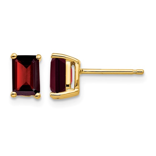14K Yellow Gold 6x 4mm Emerald-cut Garnet Post Earrings