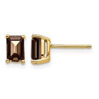 14K 6x4mm Emerald-cut Smoky Quartz Post Earrings view 1