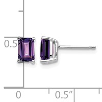 14K White Gold 6x 4mm Emerald-cut Amethyst Post Earrings view 4