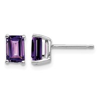 14K White Gold 6x 4mm Emerald-cut Amethyst Post Earrings view 1