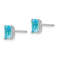 14K White Gold 6x 4mm Emerald-cut Blue Topaz Post Earrings view 2