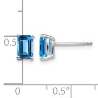 14K White Gold 6x 4mm Emerald-cut Blue Topaz Post Earrings view 4