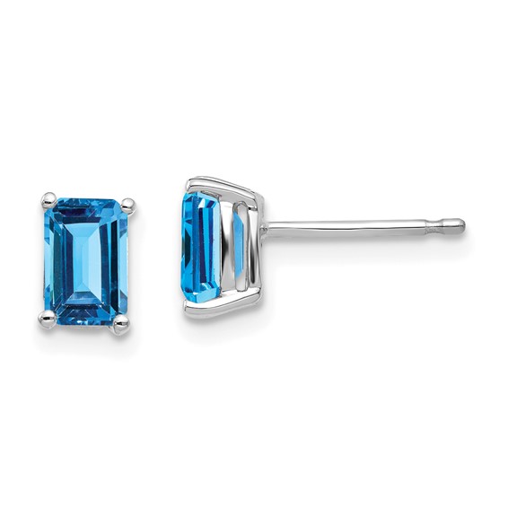 14k White Gold 6x4mm Emerald-cut Post Earring Mountings