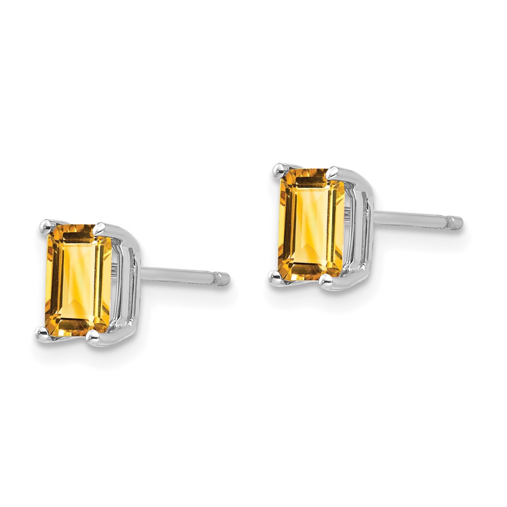 14k White Gold 6x4mm Emerald Cut Citrine Earrings (XE65WCI)
