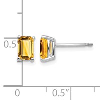 14K White Gold 6x 4mm Emerald-cut Citrine Post Earrings view 4
