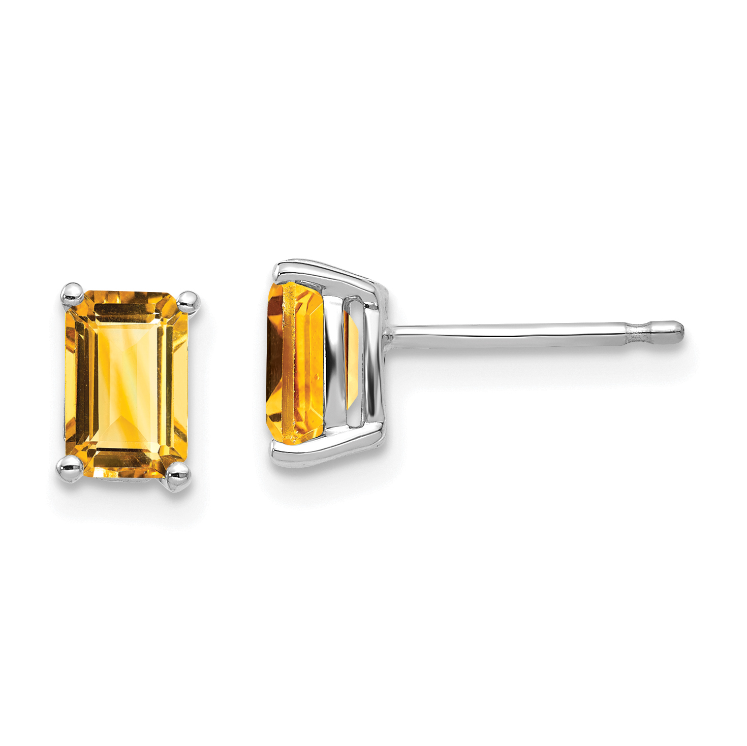 14k White Gold 6x4mm Emerald Cut Citrine Earrings (XE65WCI)