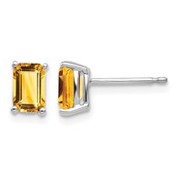 14K White Gold 6x 4mm Emerald-cut Citrine Post Earrings view 1