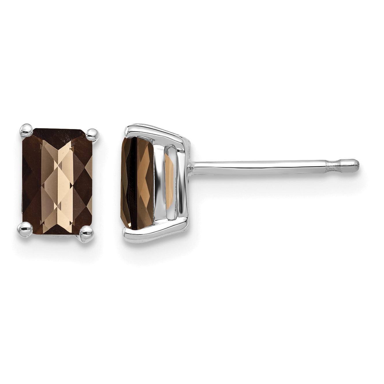 14kw 6x4mm Octagon Checker-Cut Smoky Quartz Earrings (XE65WCQ)