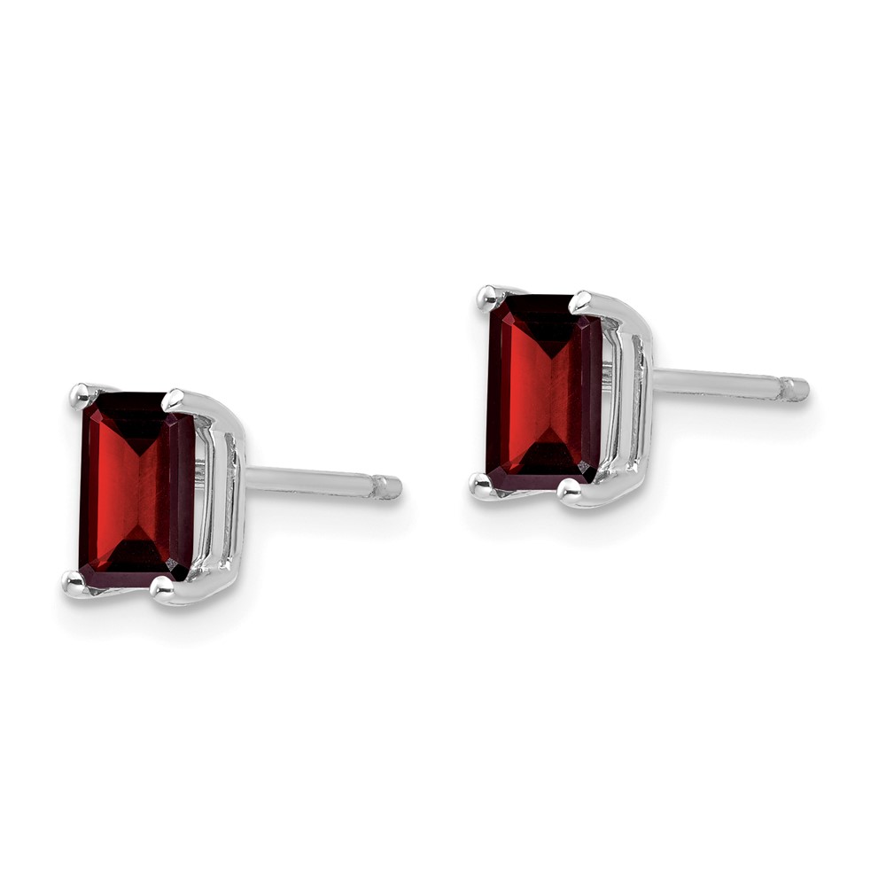 14k White Gold 6x4mm Emerald Cut Garnet Earrings (XE65WGA)