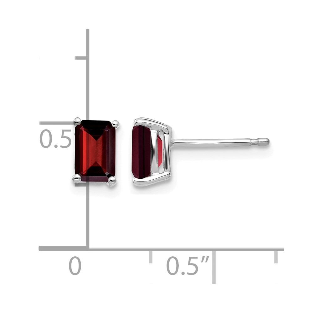 14k White Gold 6x4mm Emerald Cut Garnet Earrings (XE65WGA)