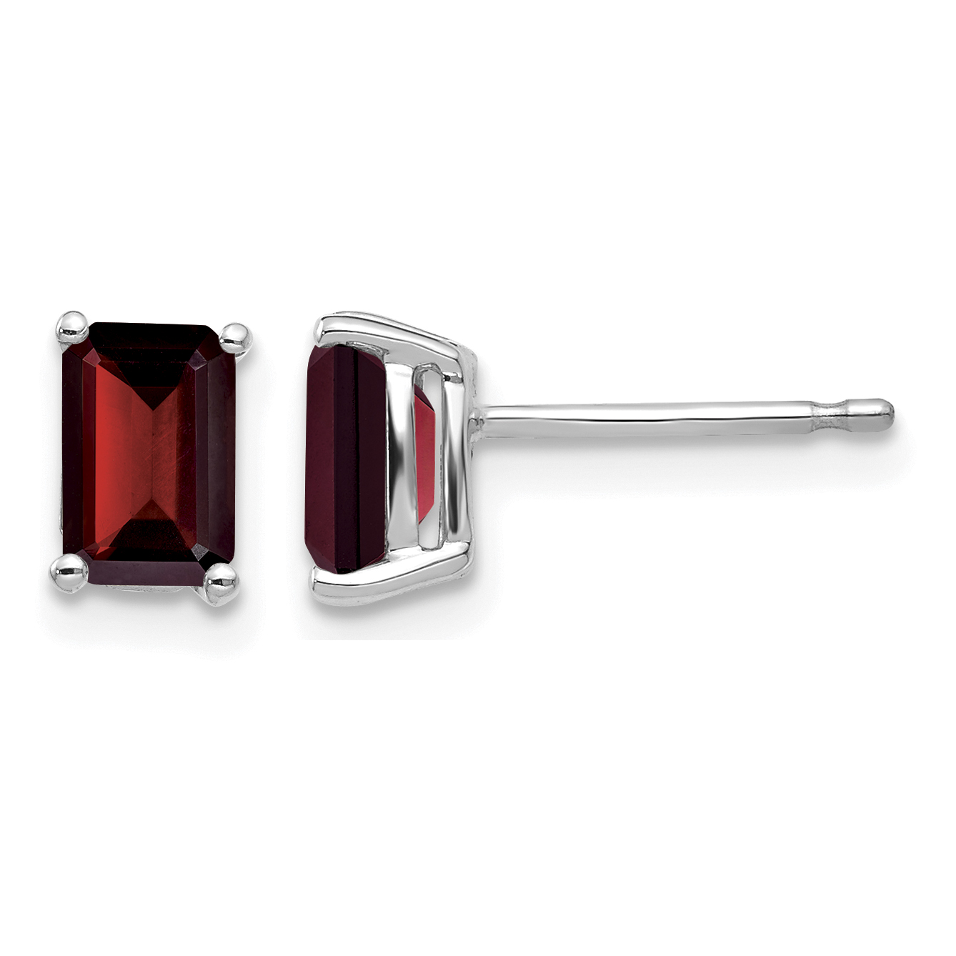 14k White Gold 6x4mm Emerald Cut Garnet Earrings (XE65WGA)