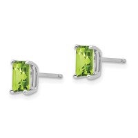 14K White Gold 6x 4mm Emerald-Cut Peridot Post Earrings view 2