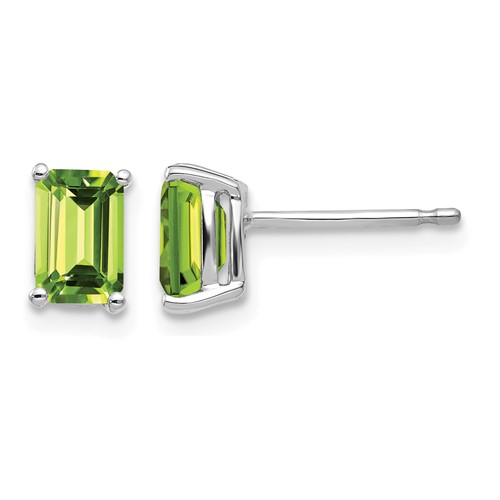 14K White Gold 6x 4mm Emerald-Cut Peridot Post Earrings