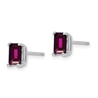 14K White Gold 6x 4mm Emerald-Cut Rhodolite Garnet Stud Earrings view 2