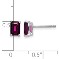 14K White Gold 6x 4mm Emerald-Cut Rhodolite Garnet Stud Earrings view 4