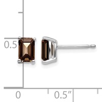 14K White Gold 6x 4mm Emerald-cut Smoky Quartz Post Earrings view 4